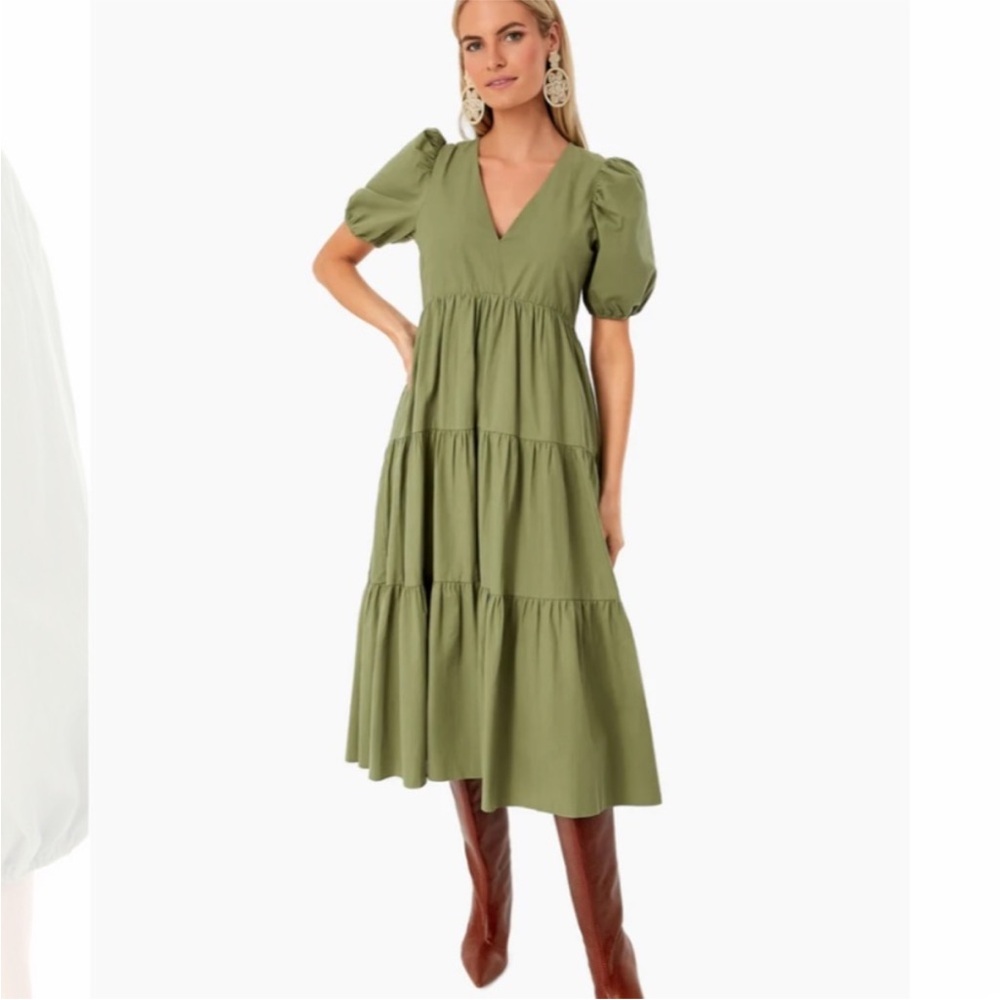Tuckernuck Hyacinth House Dress Penny Midi Tiered in Green